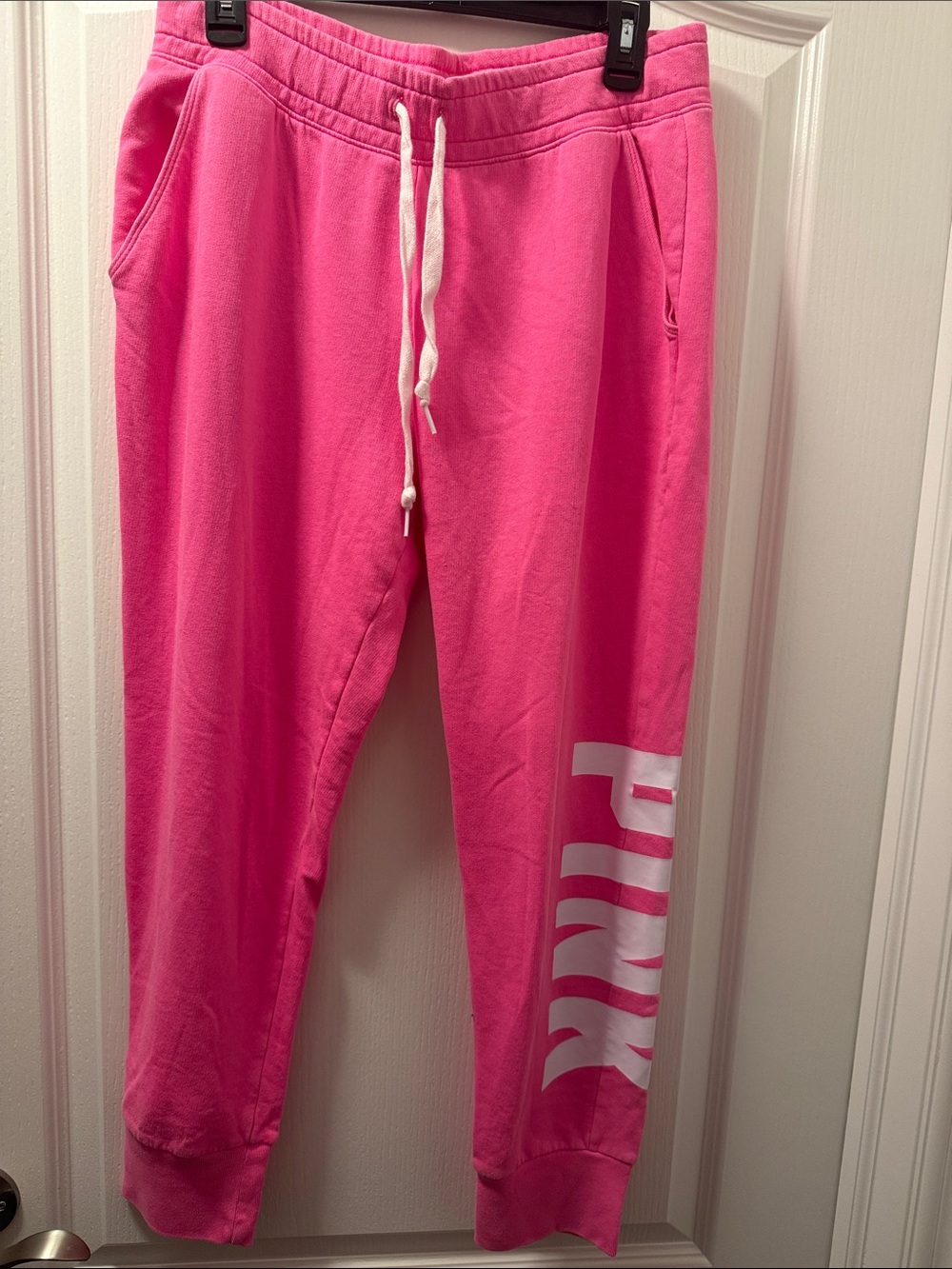 PINK Victoria's Secret Hot Pink Jogger Sweatpants with White Logo
